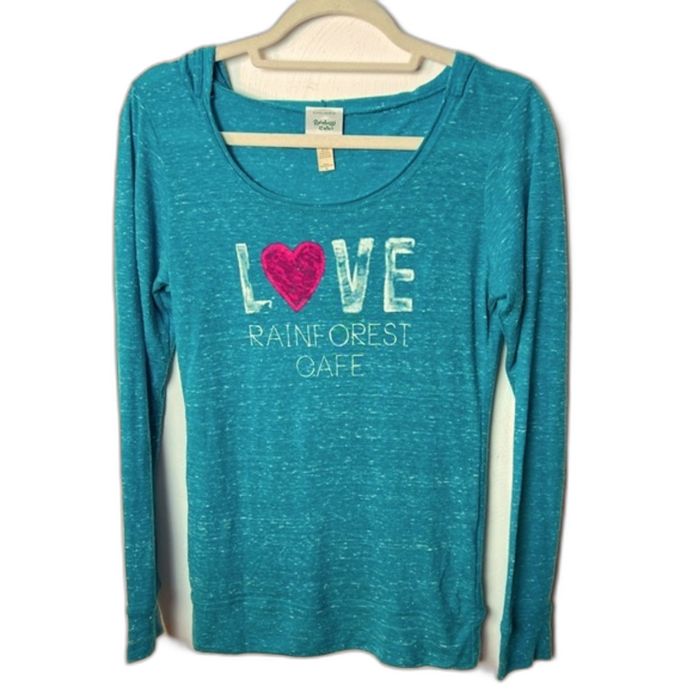Disney Rainforest Cafe Hooded Sweatshirt Long Sleeve Teal Size S